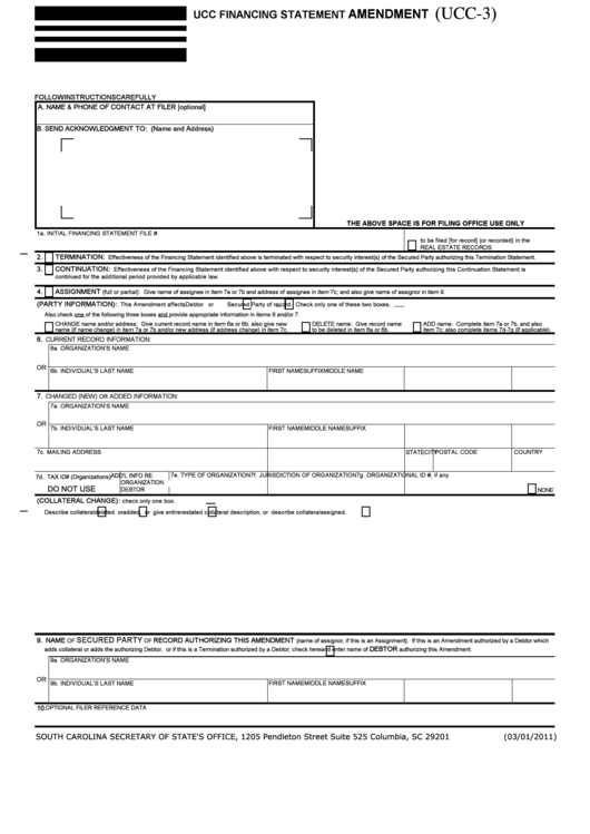 Form Ucc-3 - Ucc Financing Statement - 2011 Printable pdf
