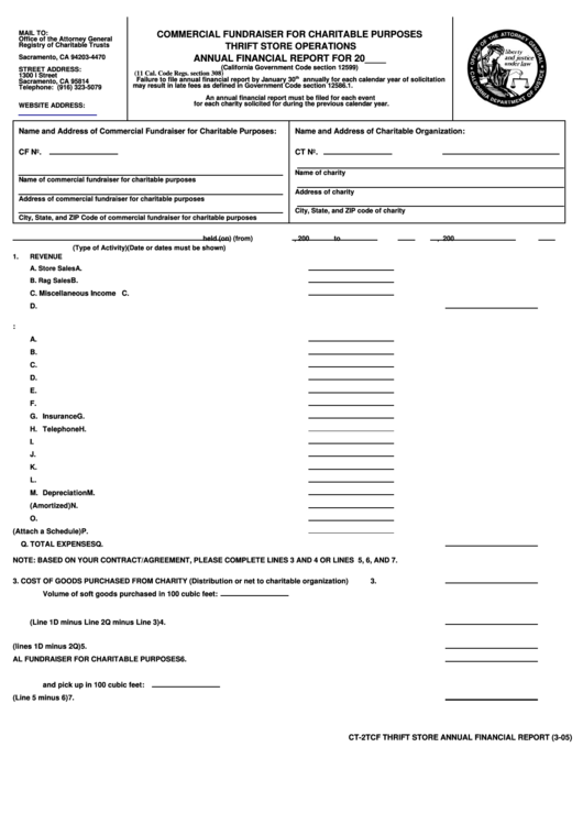 Fillable Form Ct-2tcf - Thrift Store Annual Financial Report - 2005 Printable pdf
