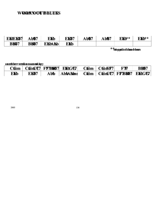 Jazz Chord Chart - Worn Out Blues Printable pdf