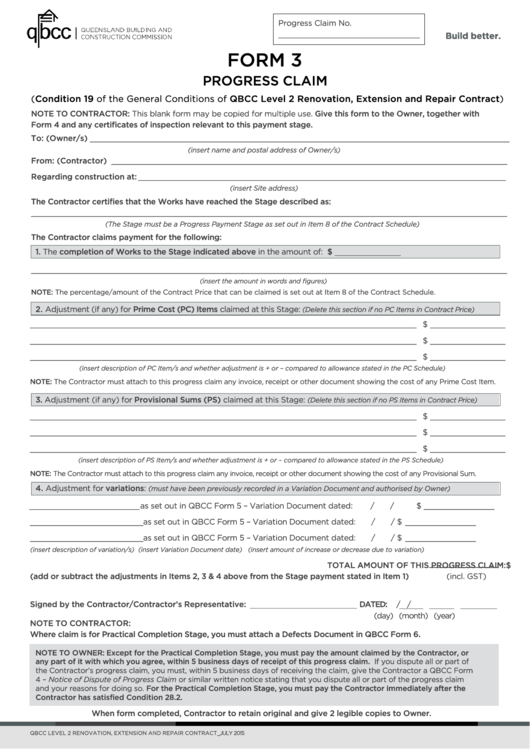Progress Claim Form 3 Printable pdf