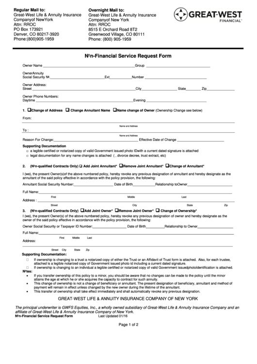 Fillable Non-Financial Service Request Form Printable pdf