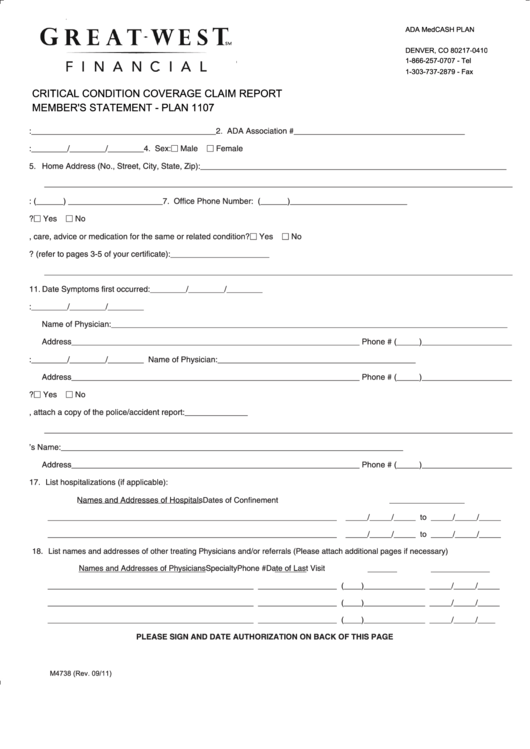 Critical Condition Coverage Claim Report Form Printable pdf
