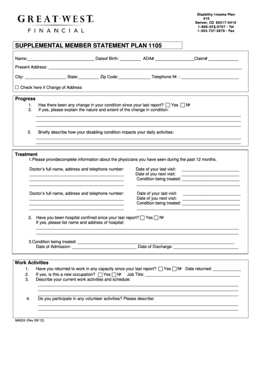 Supplemental Member Statement Plan Form Printable pdf