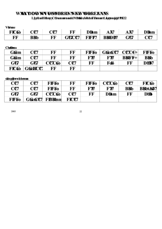 Way Down Yonder In New Orleans Chord Chart Printable pdf