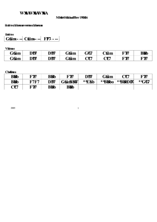 Jazz Chord Chart - Wa Wa Wa Printable pdf