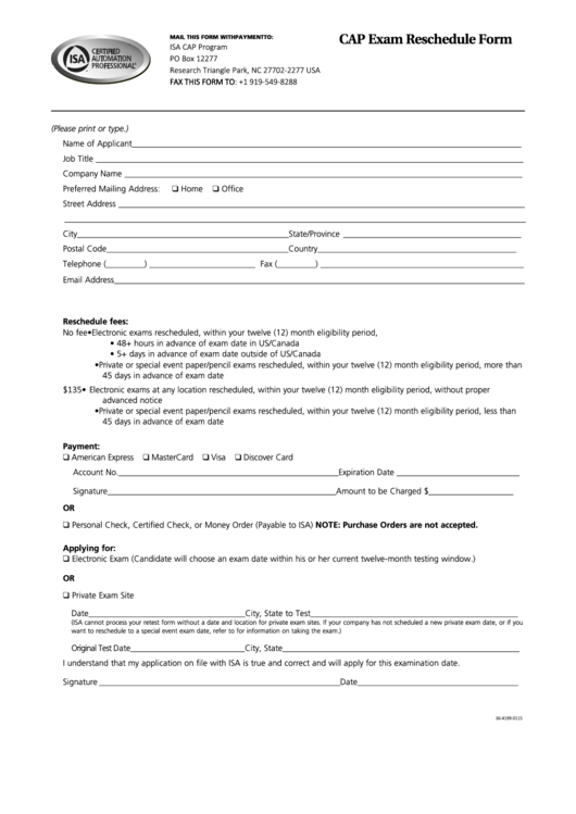 Cap Exam Reschedule Form Printable pdf
