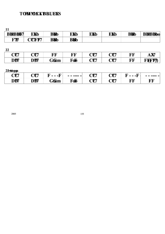 Tom Cat Blues Chord Chart Printable pdf