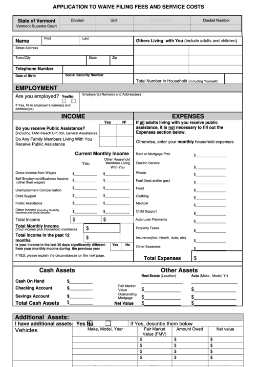 Fillable Form 228 - Application To Waive Filing Fees And Service Costs Printable pdf