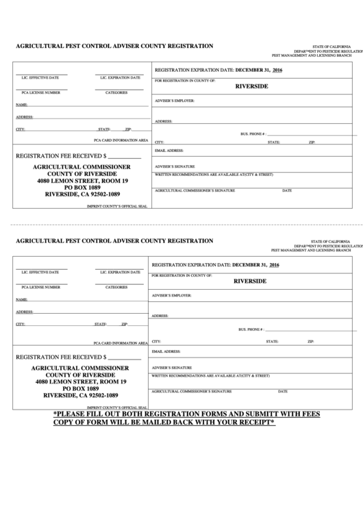 Agricultural Pest Control Adviser County Registration Form