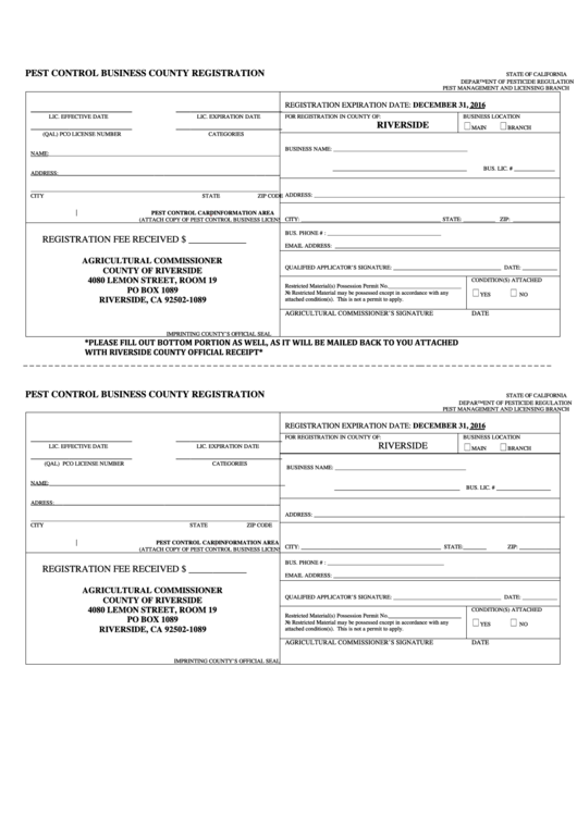 Pest Control Business County Registration Form