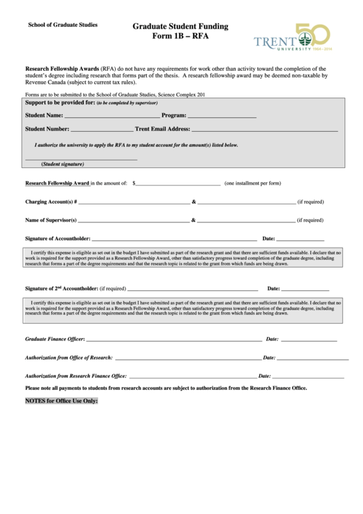 Fillable Graduate Student Funding Form Printable pdf