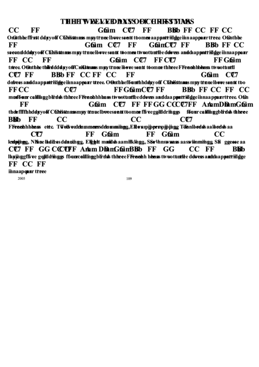 The Twelve Days Of Christmas Chord Chart Printable pdf