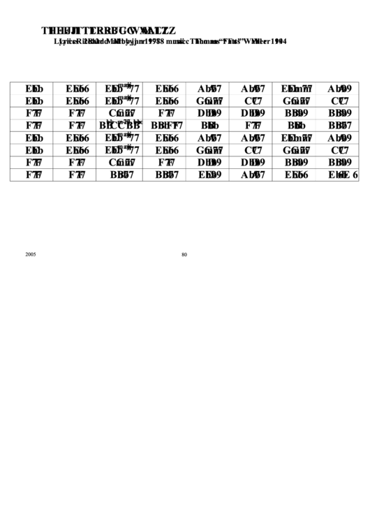 The Jitterbug Walts Chord Chart Printable pdf