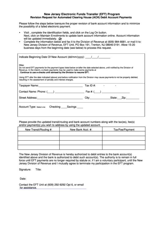 Fillable Revision Request For Automated Clearing House (Ach) Debit Account Payments Form - Department Of The Treasury Printable pdf