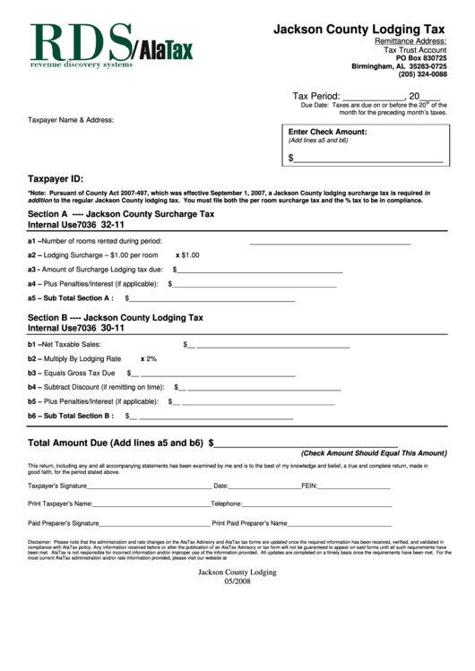 Jackson County Lodging Tax Form - 2008