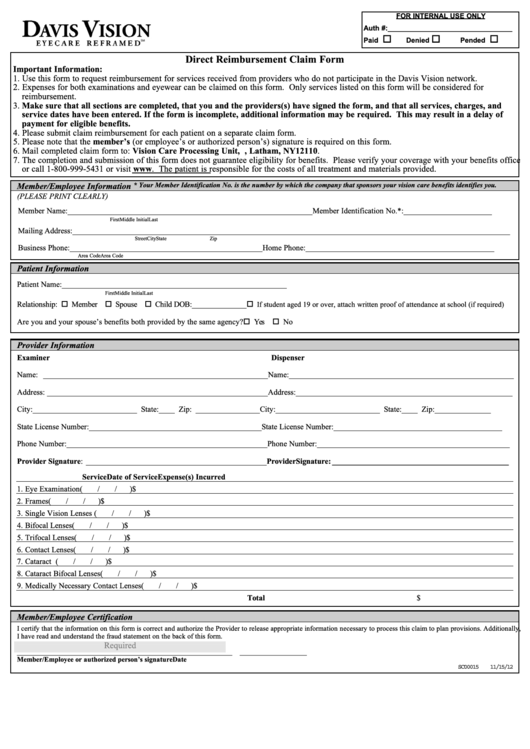 Top Davis Vision Reimbursement Form Templates Free To Download In Pdf Format Direct Billing Form Template