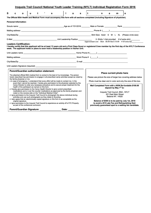Nylt Individual Registration Form Printable pdf