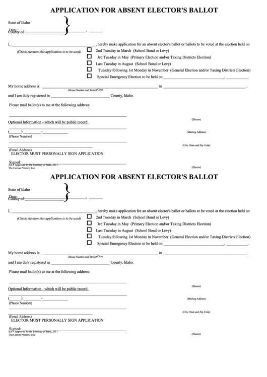 Application For Absent Elector