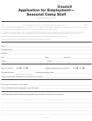 Application For Employment - Seasonal Camp Staff Form