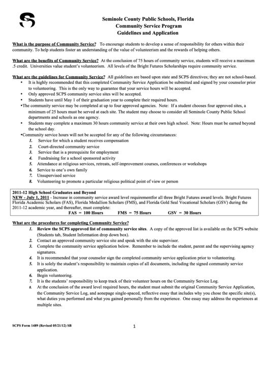 Community Service Guidelines And Application Form