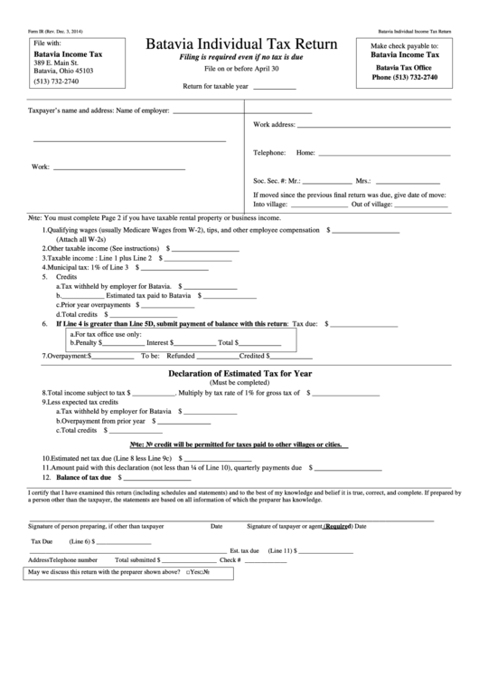 Form Ir - Individual Tax Return Printable pdf