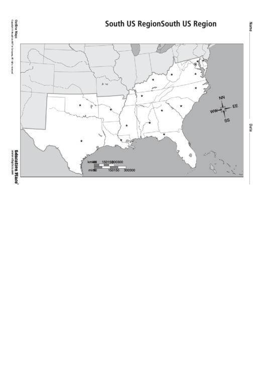 South Us Region Map Printable pdf