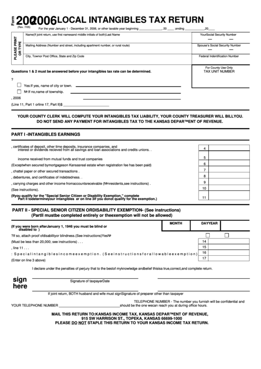 Form 200 - Local Intangibles Tax Return - 2006 Printable pdf