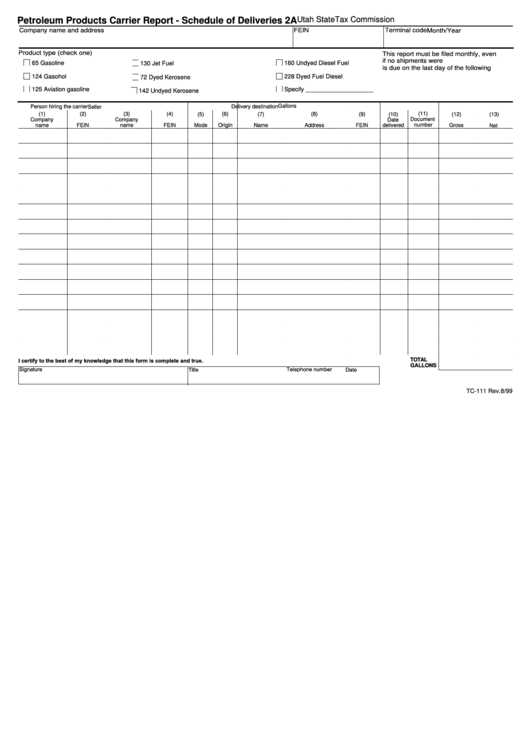 Form Tc-111 - Petroleum Products Carrier Report Printable pdf