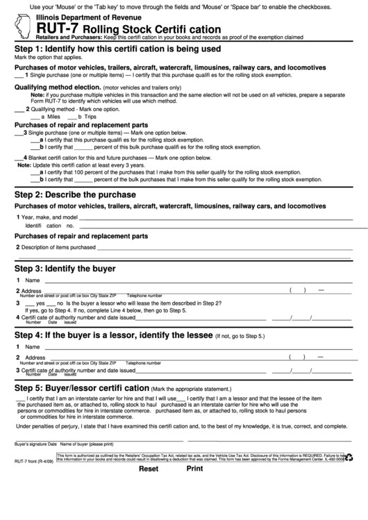 Fillable Form Rut-7 - Rolling Stock Certification Form Printable pdf