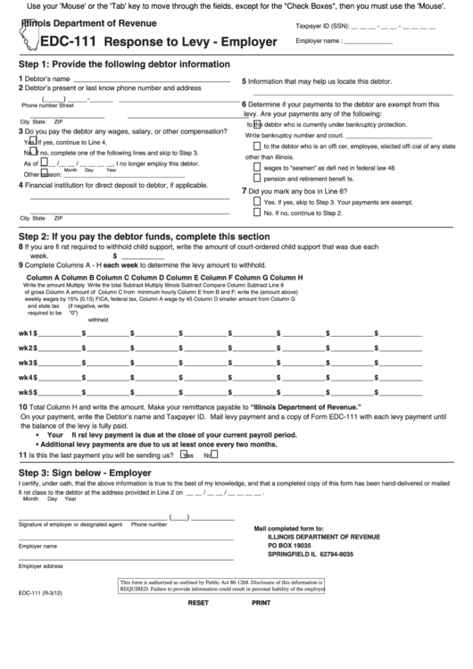 Fillable Form Edc-111 - Response To Levy - Employer Printable pdf