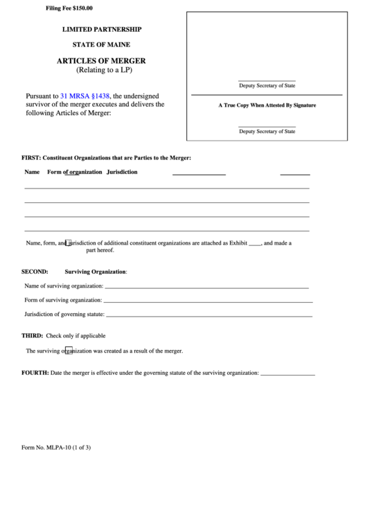 Fillable Form Mlpa-10 - Articles Of Merger - 2011 Printable pdf