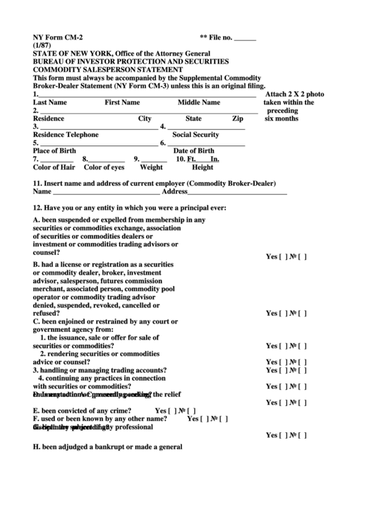 Form Cm-2 - Commodity Salesperson Statement Printable pdf