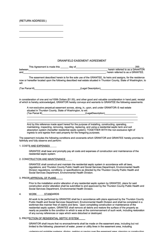 Sample Drainfield Easement Agreement Form - Thurston County, Washington Printable pdf