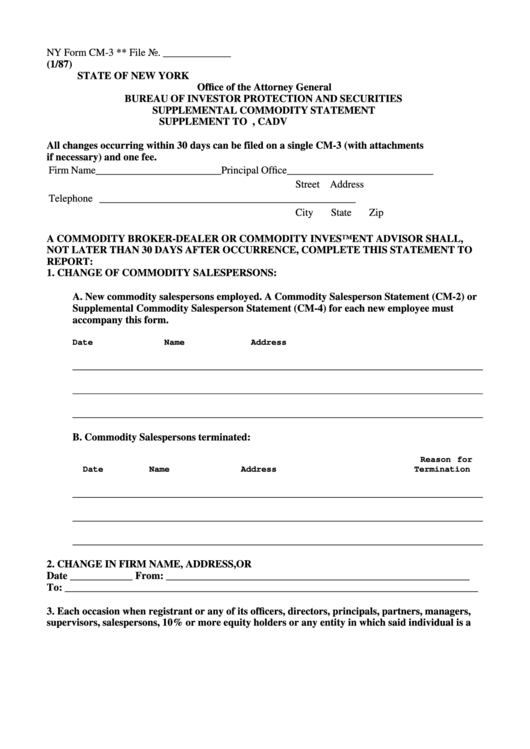 Ny Form Cm-3 - Supplemental Commodity Statement Printable pdf