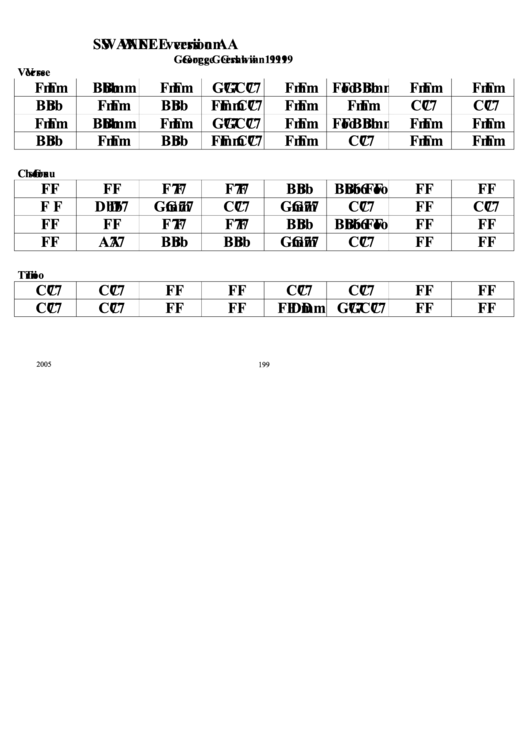 Swanee (Version A) Chord Chart Printable pdf