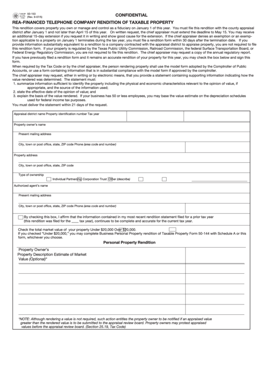 Fillable Form 50-153 - Rea-Financed Telephone Company Rendition Of Taxable Property - 2005 Printable pdf