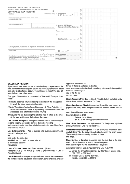 Sales Tax Return Form - Jefferson City Printable pdf