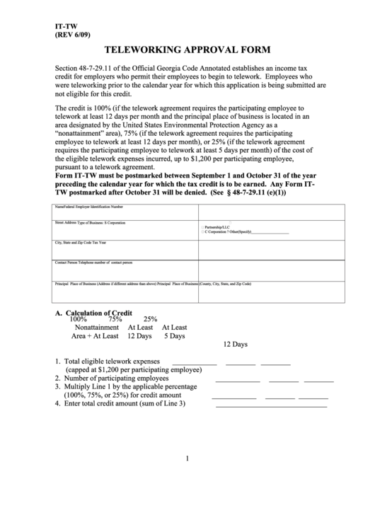 Form It-Tw - Teleworking Approval Form Printable pdf