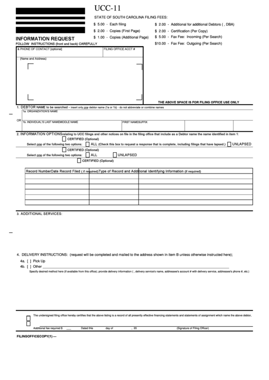 Fillable Form Ucc-11 - Information Request Printable pdf