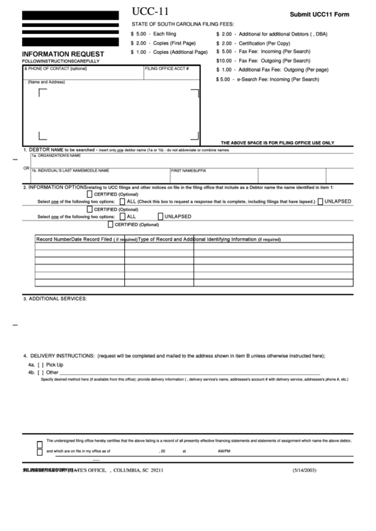 Form Ucc-11 - Information Request Form - 2003 Printable pdf