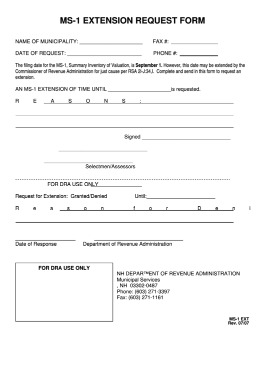 Form Ms-1 - Extension Request Form Printable pdf