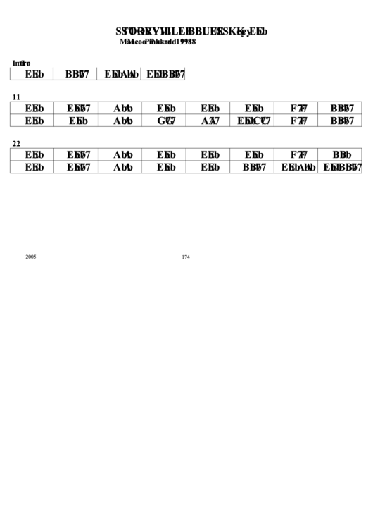 Storyville Blues (Key Eb) Chord Chart Printable pdf