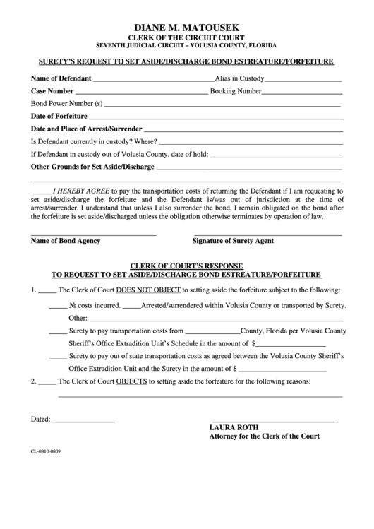Fillable Form Cl-0810-0809 - Surety