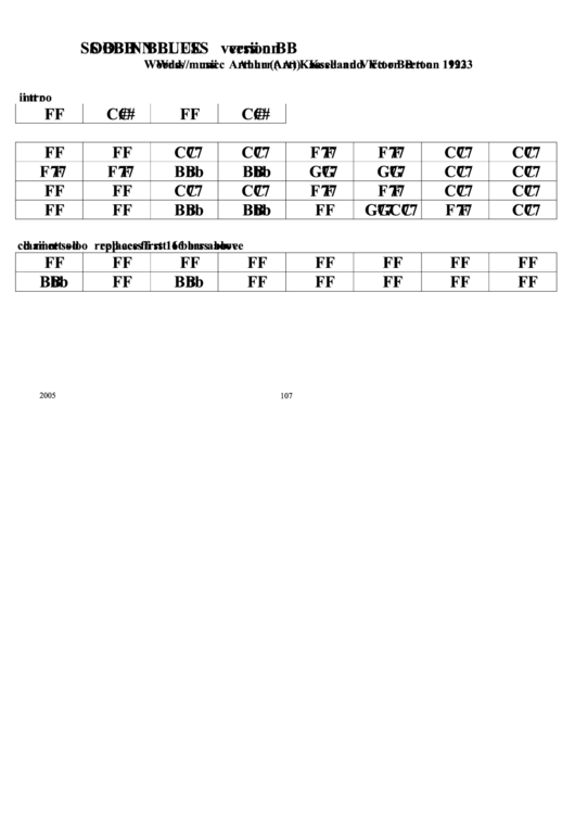 Sobbin Blues (Version B) Chord Chart Printable pdf