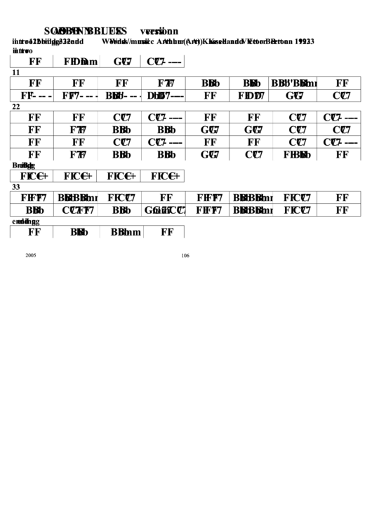 Sobbin Blues (Version A) Chord Chart Printable pdf