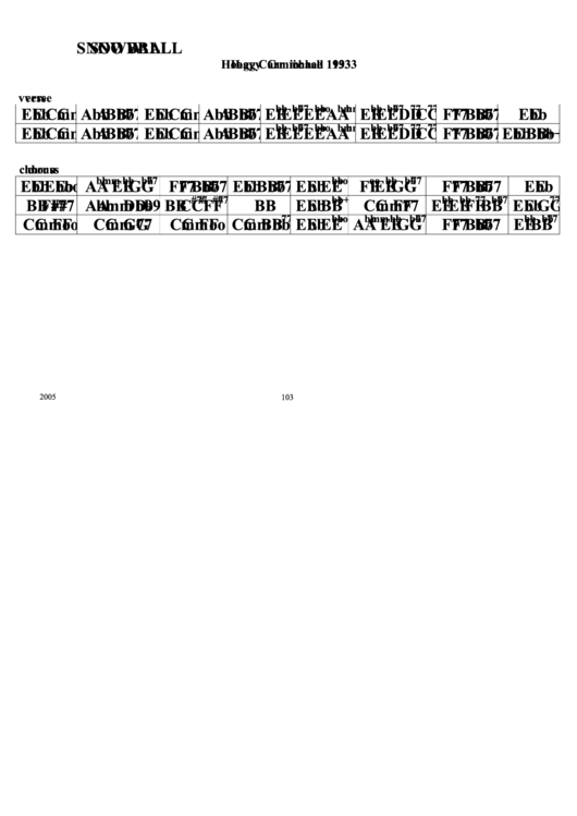 Hoagy Carmichael - Snowball Chord Chart Printable pdf