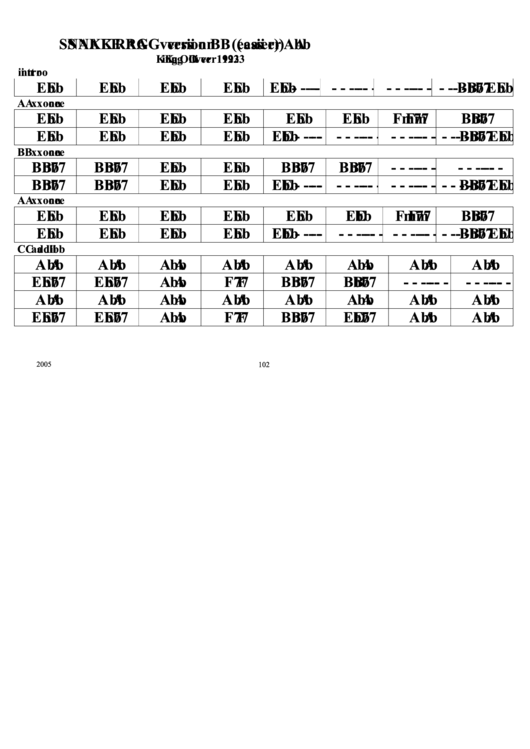 Snake Rag (Version B, Easier Ab) Chord Chart Printable pdf