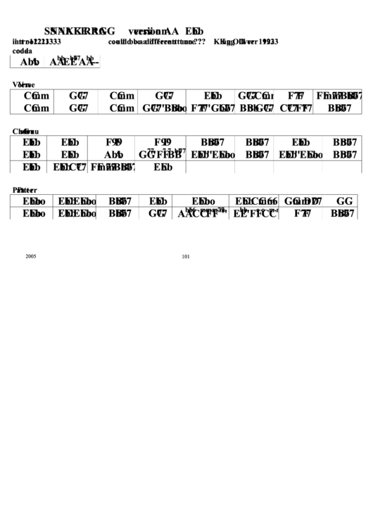 Snake Rag (Version A Eb) Chord Chart Printable pdf