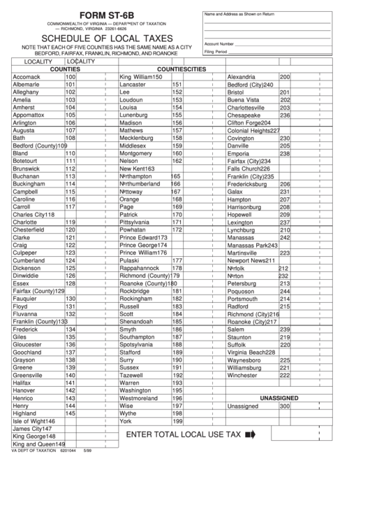 Form St-6b - Schedule Of Local Taxes Printable pdf