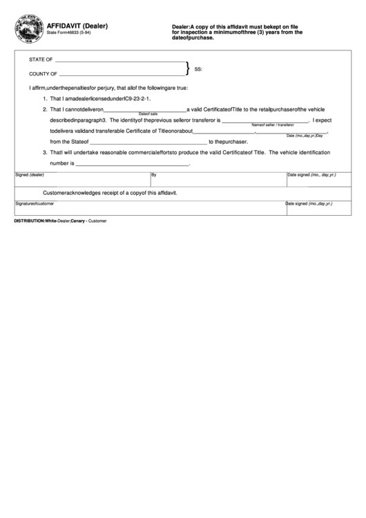 Fillable Form 46633 - Affidavit Printable pdf